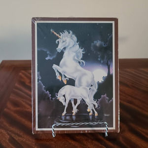 Vintage Unicorn Mare and Foal Hardboard Plaque